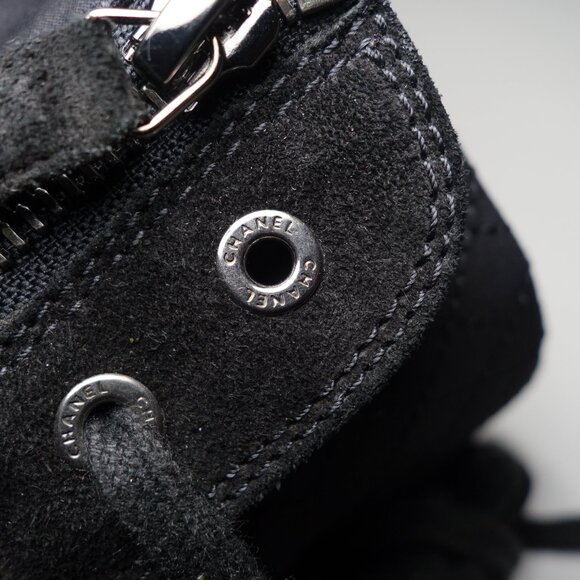 Chanel Toile Suede Calfskin Hi-Top Double Zip Sneakers Made In Italy, Size 11 - Picture 3 of 15